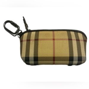 Vintage Burberry Tan Coin Purse Keychain with Nova Check Pattern,